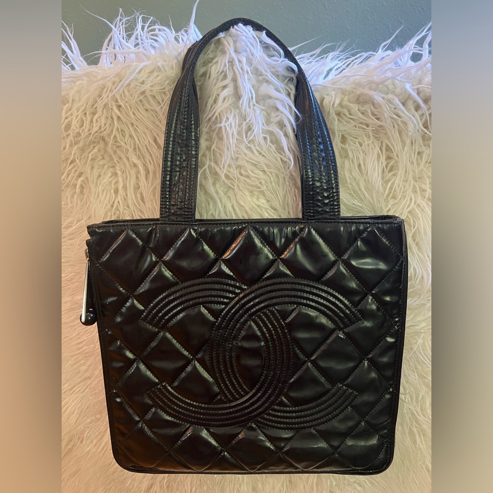 Chanel Black Patent Leather Expandable Tote